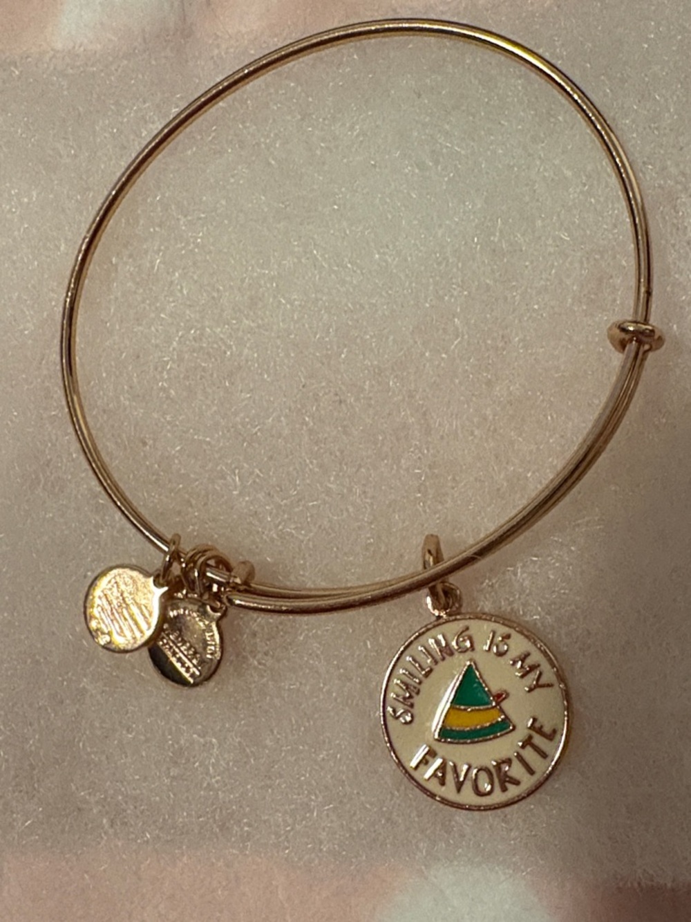 Alex and Ani Gold Tone 'Smiling Is My Favorite' Elf Movie Charm Bangle Bracelet